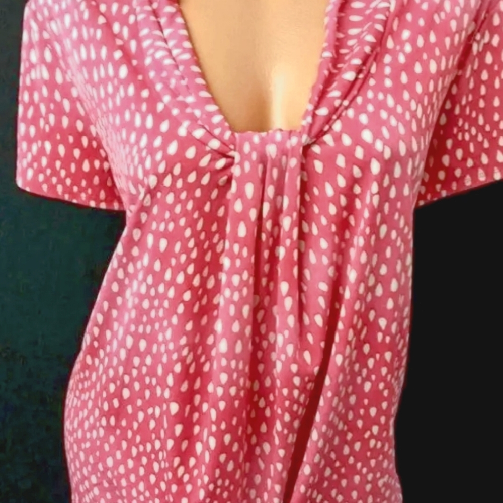 Pink Polka Dot Waterfall Collar Blouse